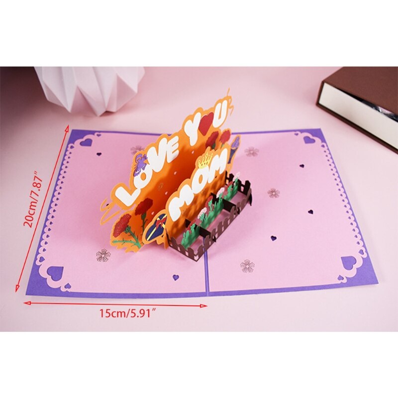 3D Pop-Up Love You Mom Greeting Card for Happy Birthday Mother's Day Envelope