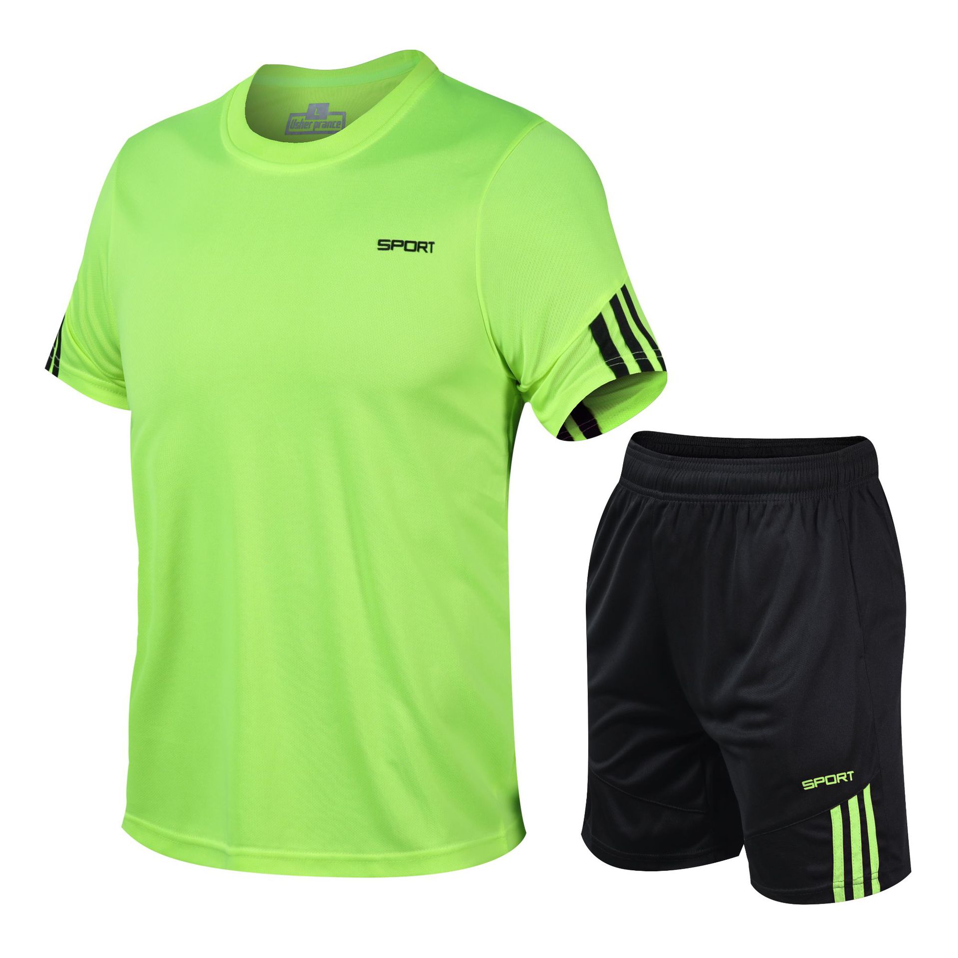 Sports suit men's summer running clothes gym training quick-drying leisure outdoor clothes for middle-aged and elderly people: Green / 5XL