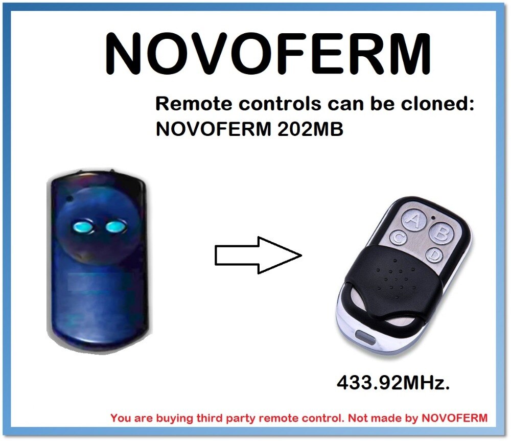 Novoferm 202mb universal fjernkontroll duplikator 4- kanal 433.92 mhz. (bare for 433.92 mhz fast kode)