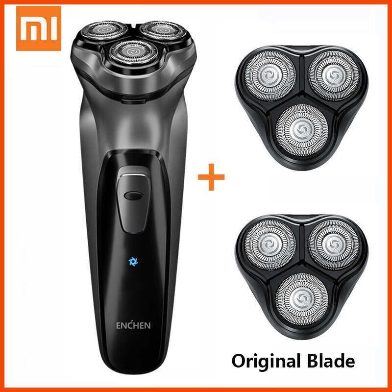 Afeitadora eléctrica Xiaomi Enchen BlackStone 3D Original, afeitadora de barba recargable tipo C lavable para hombres: Black with 2blade