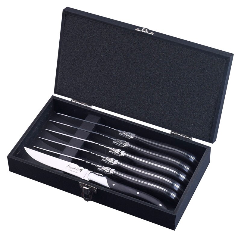 6 Stuks 8.7 &quot;Laguiole Stijl Steak Mes Roestvrij Staal Zwarte Houten Handgrepen Diner Messen Bestek Bestek Set Westerse Bruiloft