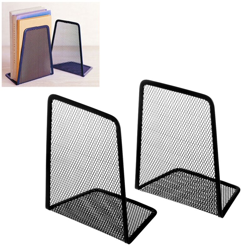 1 Pair Metal Mesh Desk Organizer Desktop Office Home Bookends Book Holder Black