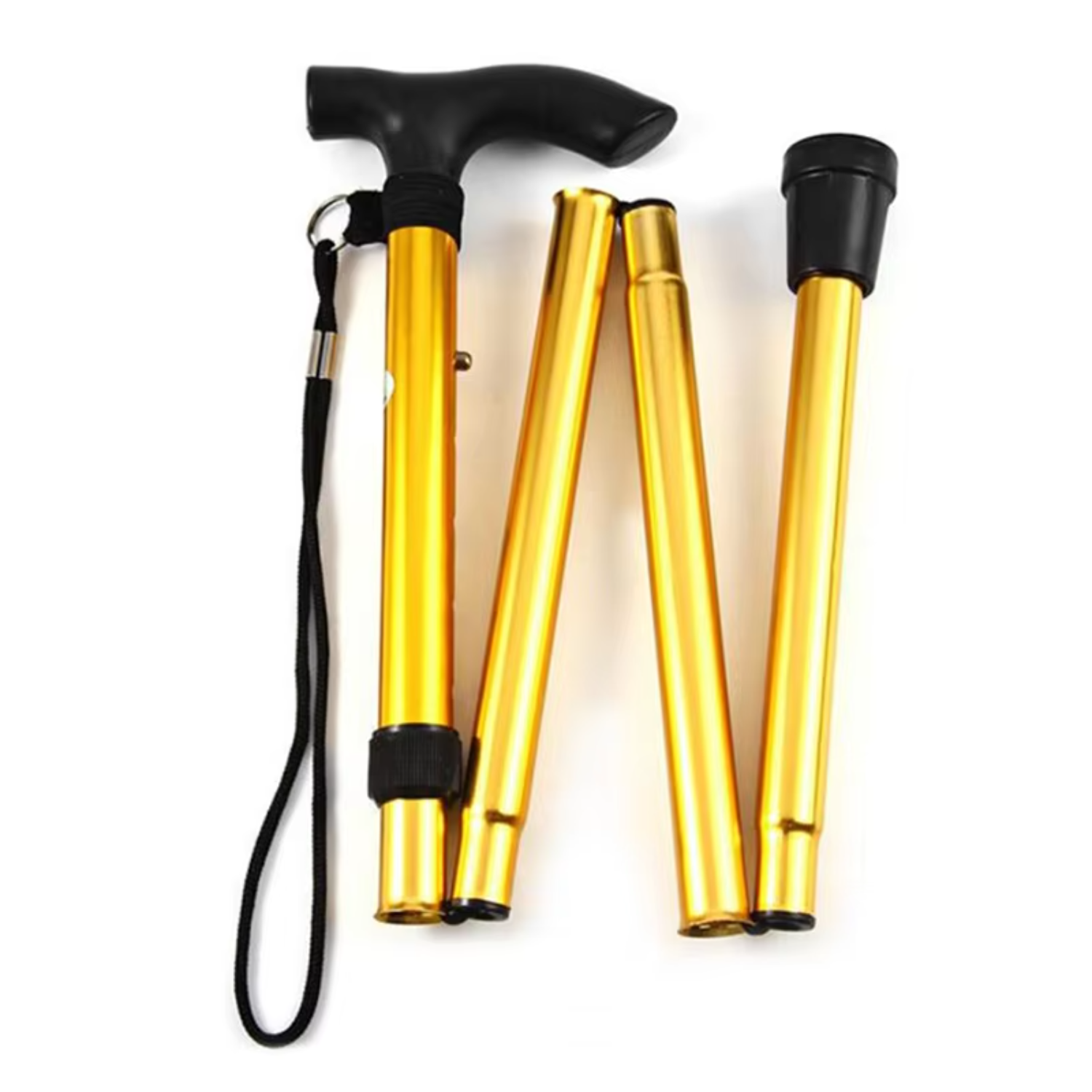 Bastón telescópico para senderismo, bastones de Trekking, bastón plegable de Metal de aleación de aluminio, muletas para personas mayores: Oro