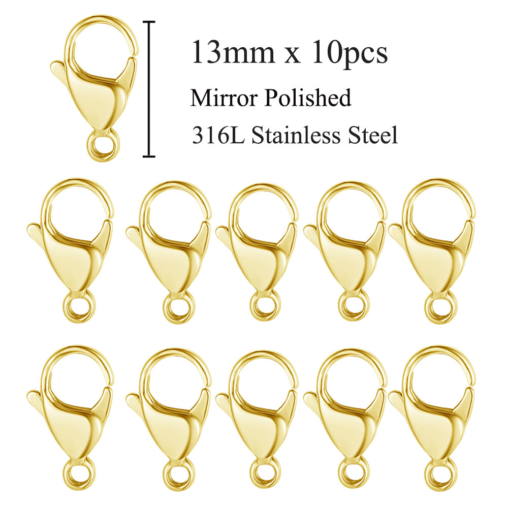 10 unids/lote de cierre de langosta de acero inoxidable 316L pulido con espejo, 9-19mm, cierres de joyería Diy que nunca se decoloran para hacer collares y pulseras: Transparente
