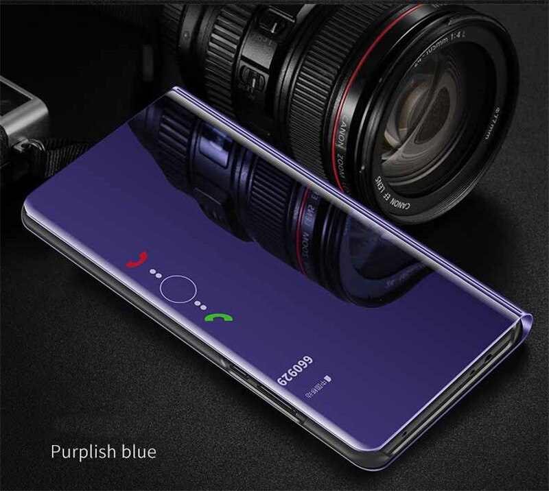 Voor huawei  y9a hoesje 6.63 inch luxe spiegel slimme leren flipcover voor huawei  y9a y9 a hoesje standaard beschermende shell fundas: Paars