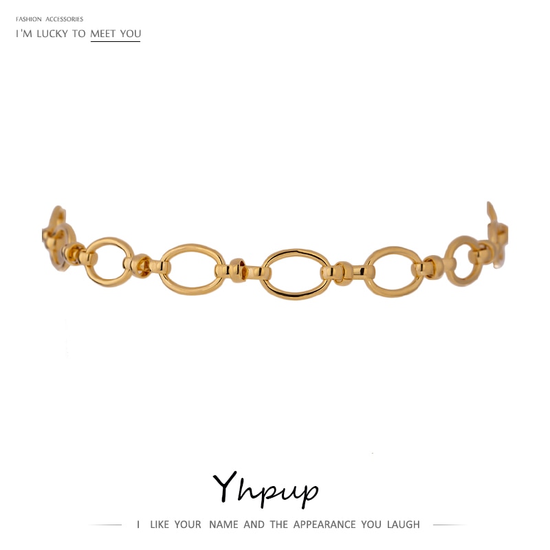 Yhpup Trendy Gold Farbe Metall Kragen Halskette Schmuck für Frauen Stilvolle Textur Kette Choker Halskette Collares De Moda