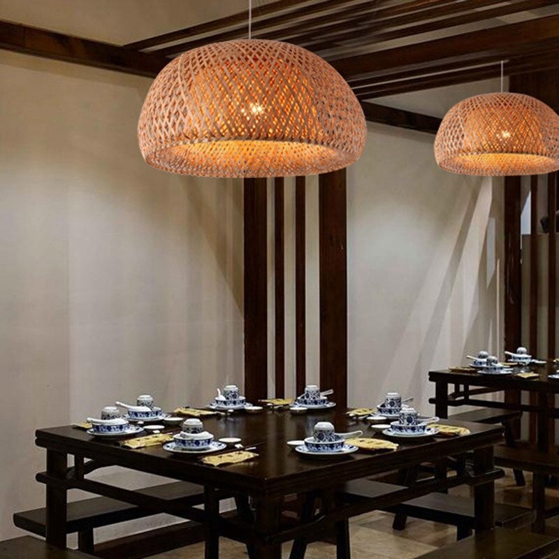 Modern Bamboo Work Hand Knitted Bamboo Weaving Chandelier Restaurant Handmade