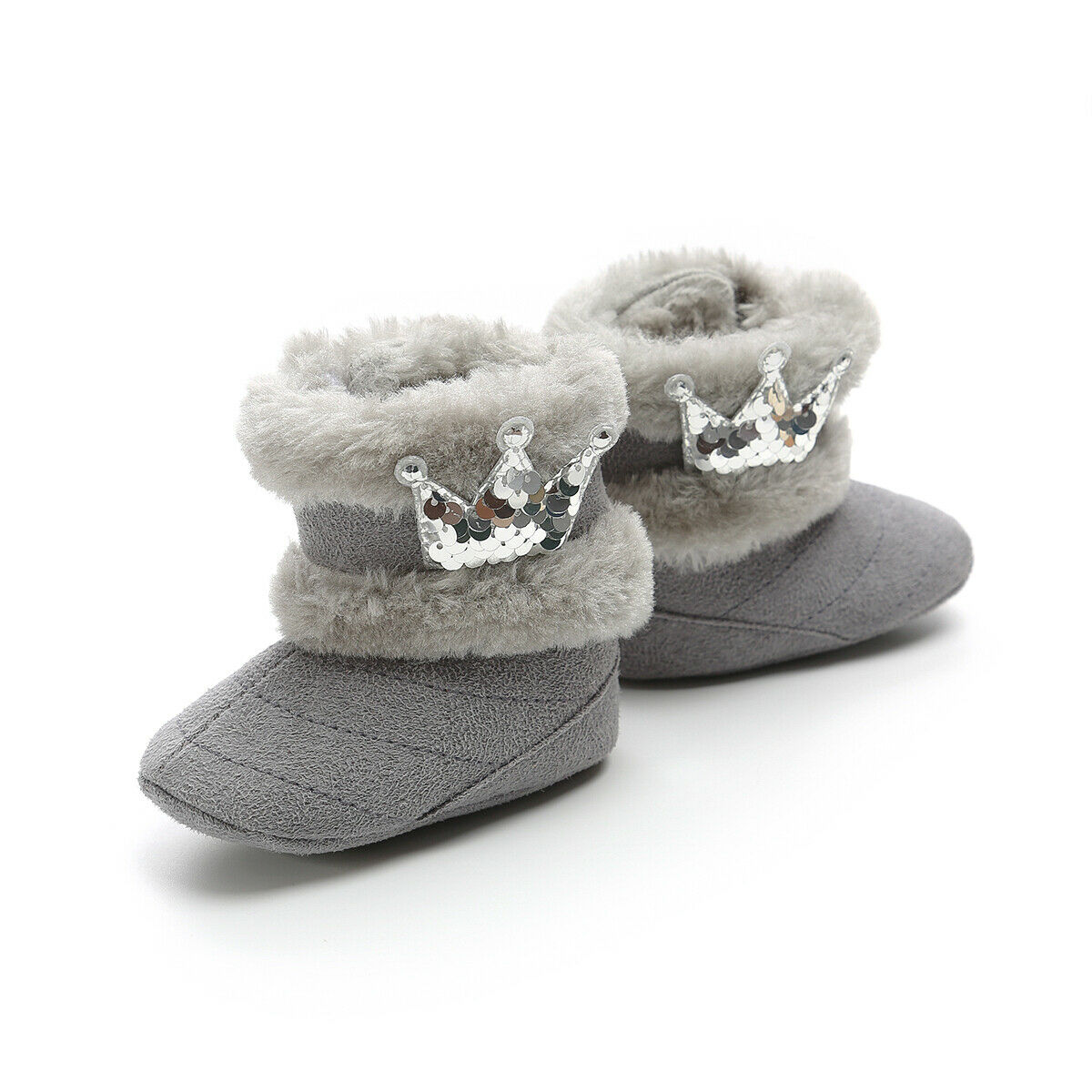 Pasgeboren Baby Meisjes Crown Kasjmier Pluche Crib Winter Laarzen Warme Schoenen Bruin Grijs Roze 0-18M: Grijs / 7-12 Months