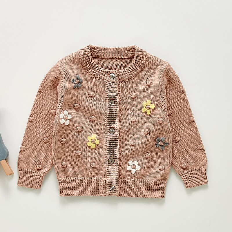 Pasgeboren Baby Kleding 0-2 Jaar Leuke Meisje Trui Lente Herfst Bloemen Baby Gebreid Vest Katoen Peuter kleding: brown / 24M