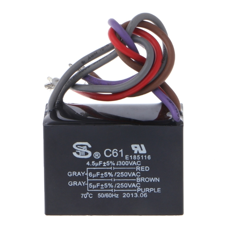 Ceiling Fan Capacitor CBB61 4.5+6+5UF 4.5+6+6UF 5+5+5UF 4+4+2.5UF 4+5+6UF 5 Wire 250V 50/60Hz Motor Running Capacitor: Gold