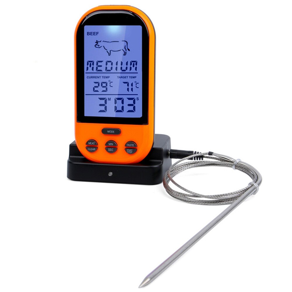 Meat Thermometers Bluetooth LCD Digital Probe Remote Wireless BBQ Grill Kitchen Thermometer Home Cooking Tools with Timer Alarm: Orange