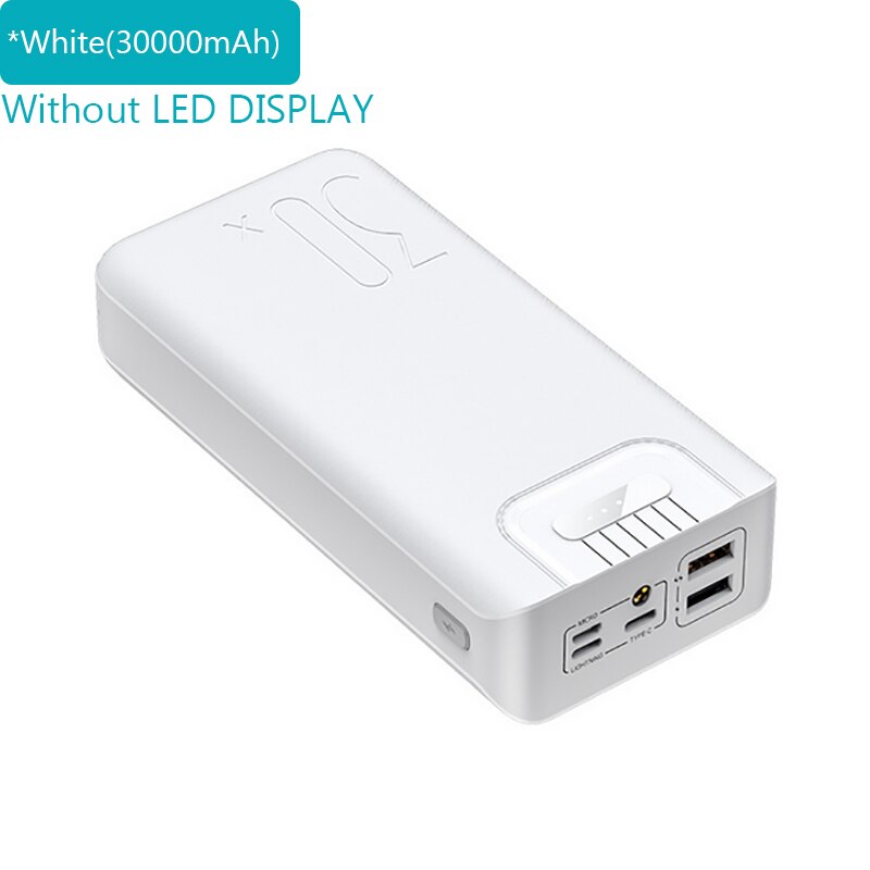 FERISING 30000mAh Power Bank LED Digital Display Dual USB External 30000 mah Pover banks Battery Portable Powerbank for Xiaomi: Without LED White
