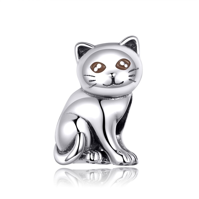 Breloques animaux BISAER 925 argent Sterling chat chatte chaton perles breloques ajustement bracelets porte-bonheur argent 925 bijoux ECC1305: Default Title