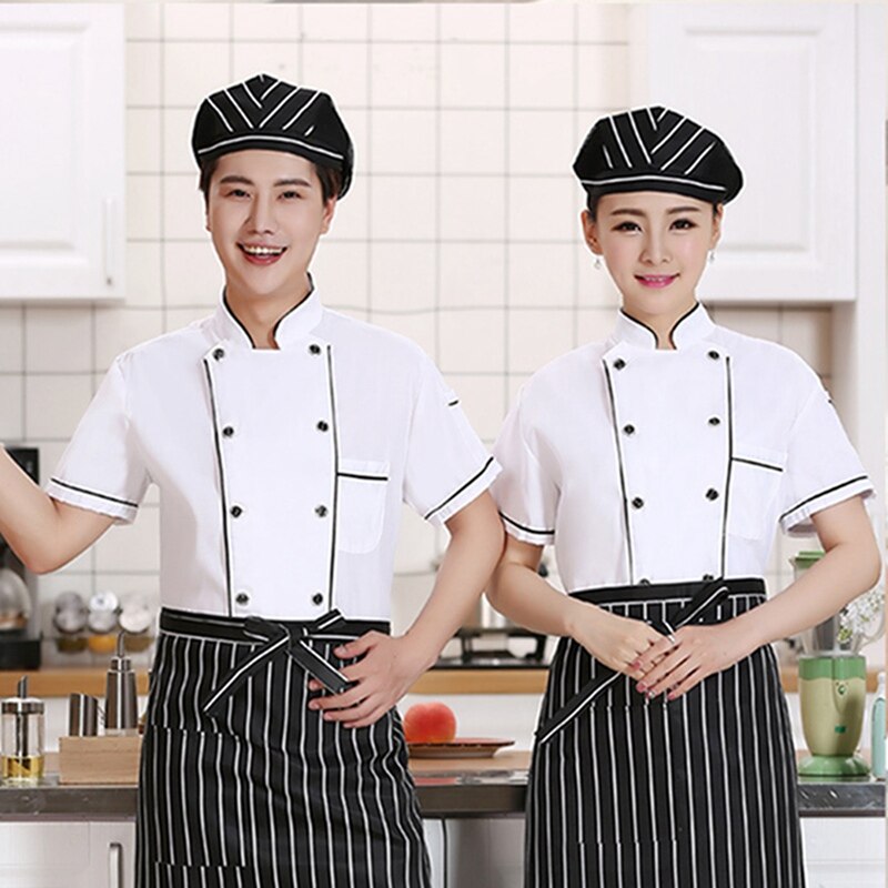 Short Sleeve Chef Clothes Uniform Unisex Breathable Kitchen Chef Uniform Double Breasted Cooking wear Restaurant Food Service