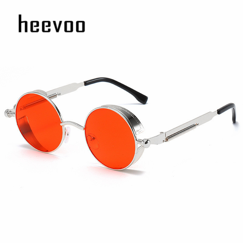Metal Steam Punk Sunglasses Men Women Round Mirror Glasses Brand Vintage Sun Glasses Retro Eyeglasses UV400: Burgundy