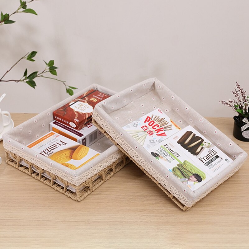 Cestas de almacenamiento de tejido hueco, caja organizadora grande de escritorio para artículos diversos, cosméticos, aperitivos, fruta, cesta organizadora decorativa para el hogar