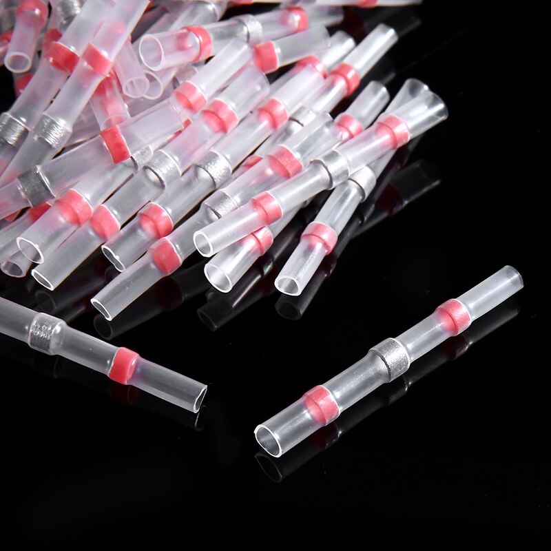 Terminales de conectores de cable a tope termorretráctiles con manga de sello de soldadura resistente al agua roja de 50 Uds 22-18 AWG de diámetro 2,7mm