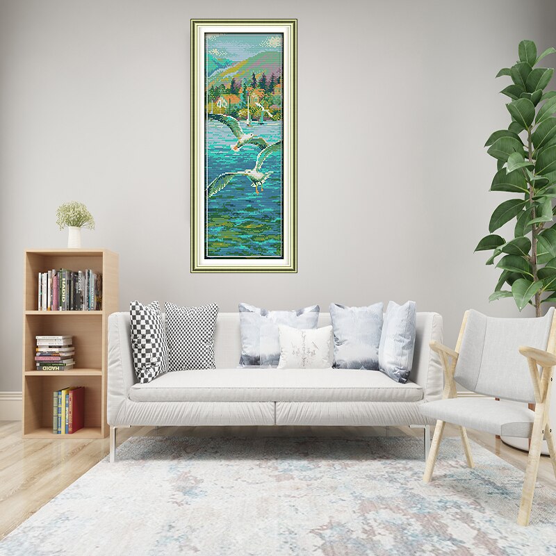 Counted Cross Stitch Scenic Patterns Seaside Landscapes 11ct 14ct DIY Handwork Printed on Canvas DMC Embroidery Kits Needlework