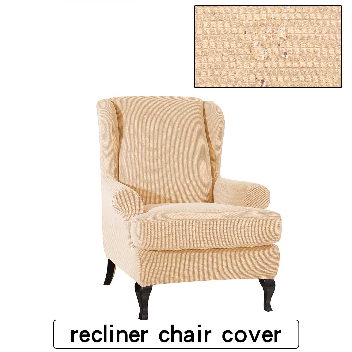 Vattentät all-inclusive elastisk fåtölj wingback soffa rygg stolsöverdrag fritidspall överdrag rutiga ränder skydd överdrag: Mörk beige gul