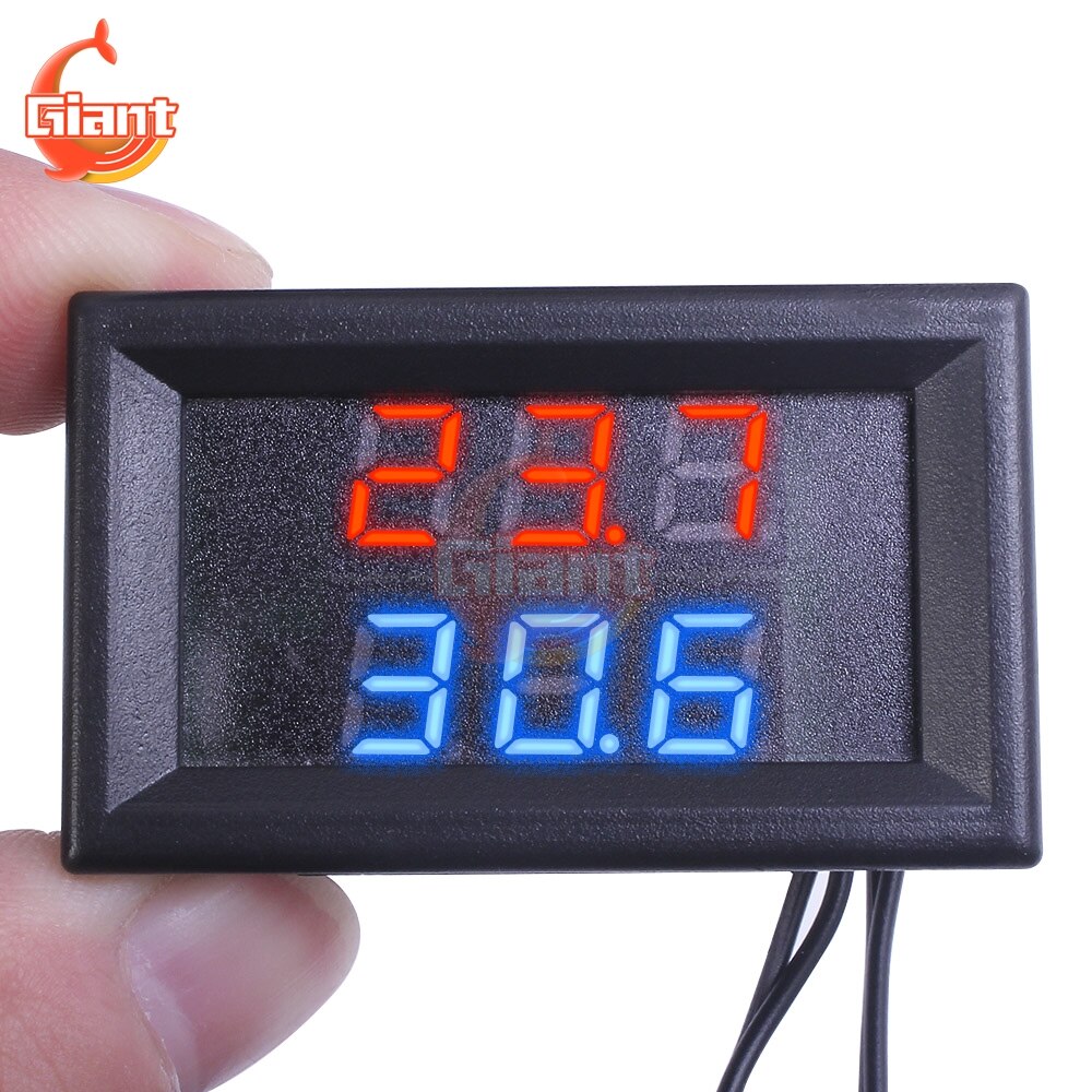 Mini Dual Anzeige Digital Thermometer Dual NTC Wasserdichte Metall Sonde Temperatur Sensor Tester für Auto Zimmer drinnen DC 4-28V 12V: Blau rot