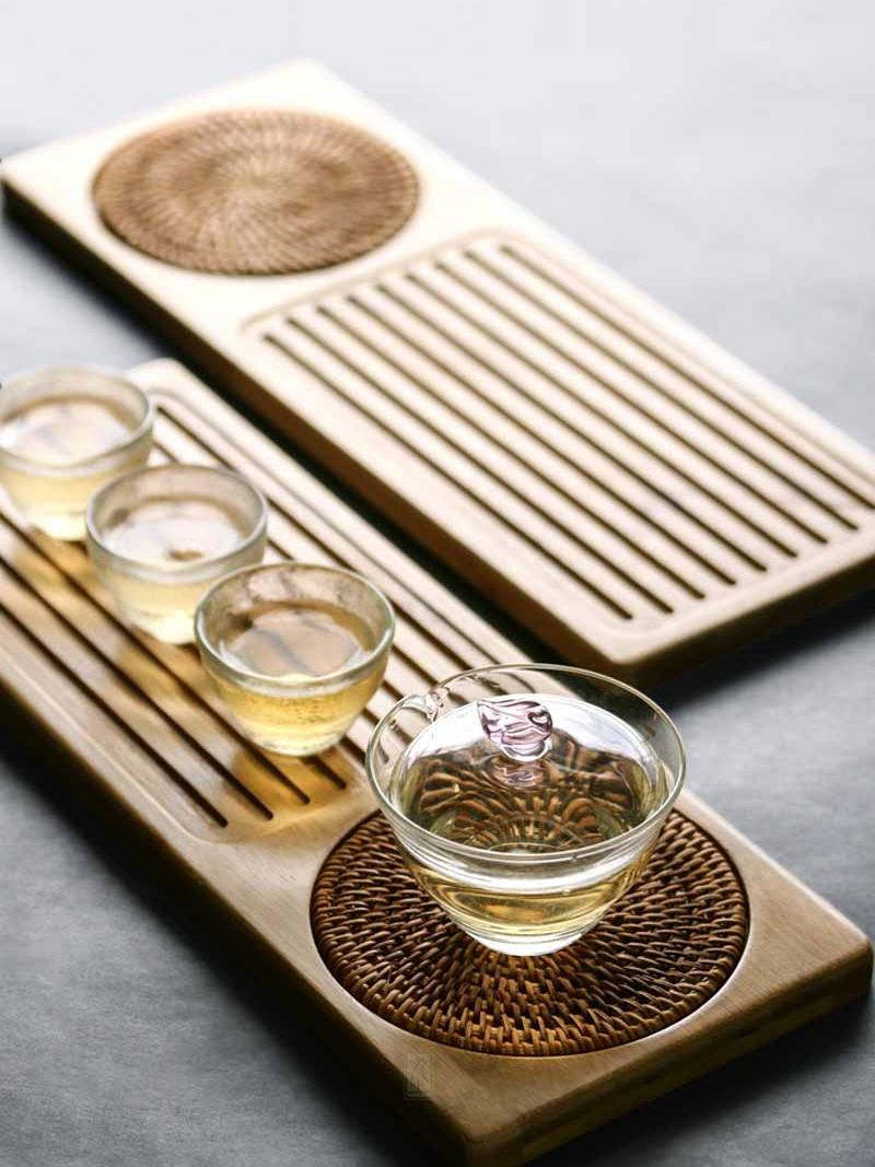 Solid Bamboo Wood Tea Tray Rattan Mat Rectangle Serving Table Plate Storage Dish for Hotel Tea Plate Accessories Saucer