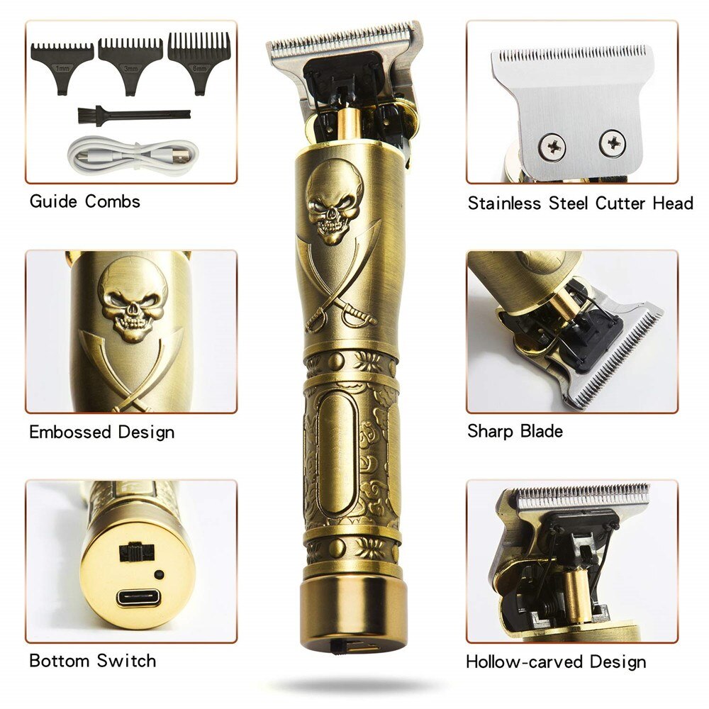 Cordless T blade Hair Trimmer Zero Barber Men Hair Clippers 1500mAh Beard Shaver Haircut Salon Electric USB Rechargeable Razor