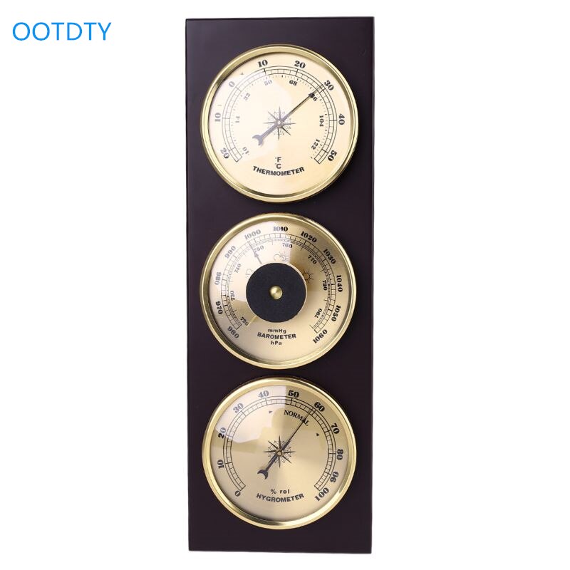 3Pcs/Set Thermometer Barometer Hygrometer Weather Station with Wooden Frame Base Ornaments 31cm x 11cm
