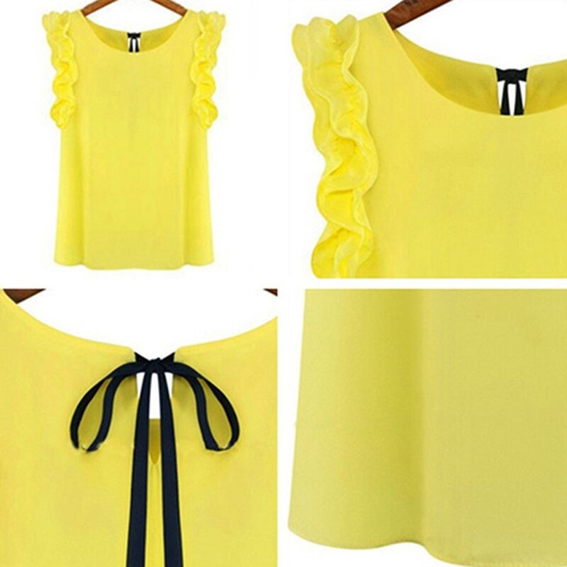 Zomer Sexy Chiffon Shirt Vrouwen Elegante Mode Strikje Blouse Casual O-hals Vlinder Mouwloze Witte Vrouwen Blouse