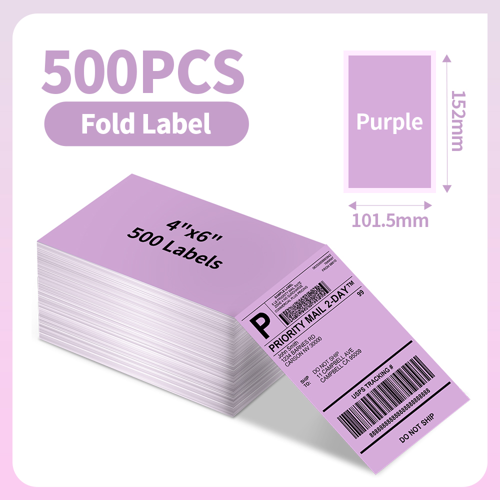 500Pcs Thermal Paper 4x6 Fan-Fold Labels Supplies Phomemo 241BT 246S D520BT Label Printer for Package Adress Business: GRAY