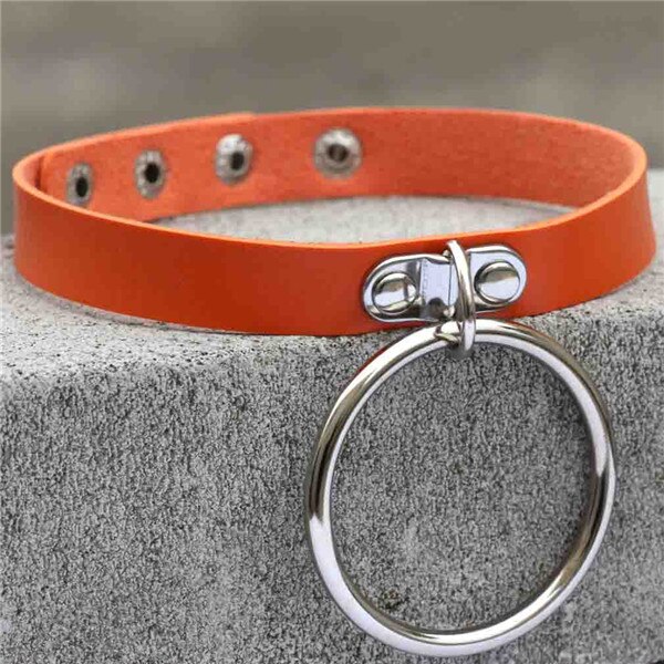 Punk Rock Dark Harajuku O Circle Leather Collar Choker Necklace Jewelry: orange