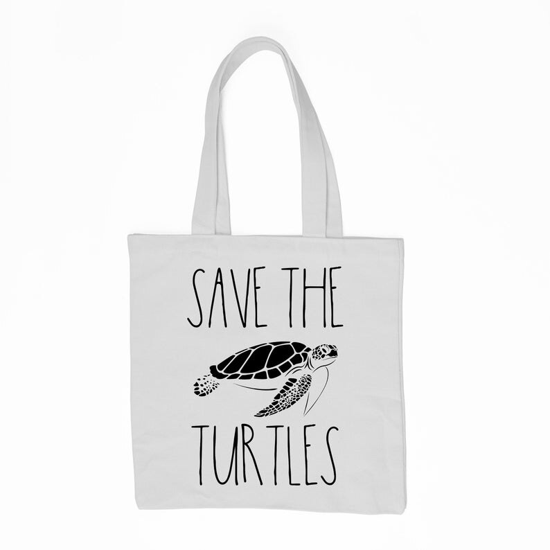 Save the Turtles Tote Bag No Planet B Shopping Bag Climate Change Reusable Shopping Tote Bag handbag Canvas bag with zipper: White-black txt