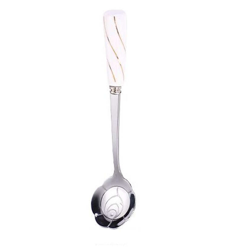 Stainless steel ladle face ceramic handle ladle stirring ladle coffee dessert ladle flower: Silver rose 11.5cm