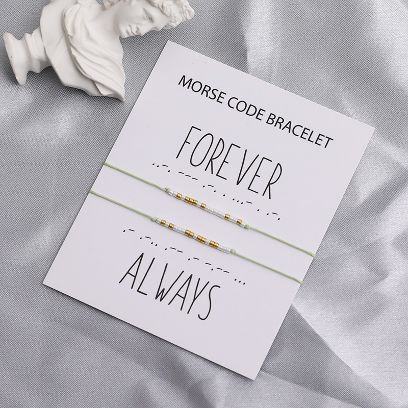 Forever Always Morse Code Couple Bracelet I Love You Morse Code Jewelry Morse Code Black Rope Matching Bracelet Couples Set: Green