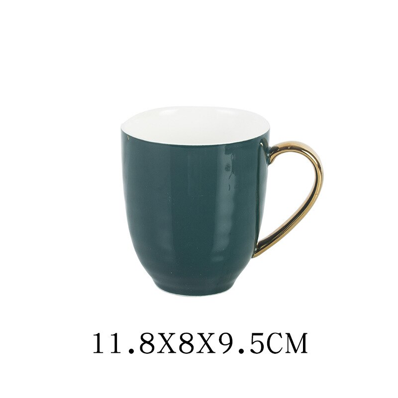 Nordic Stijl Groene Keramische Goud Inlay Diner Plaat Steak Food Lade Servies Rijke Soepkom Fruit Dessert Servies Set: Mug