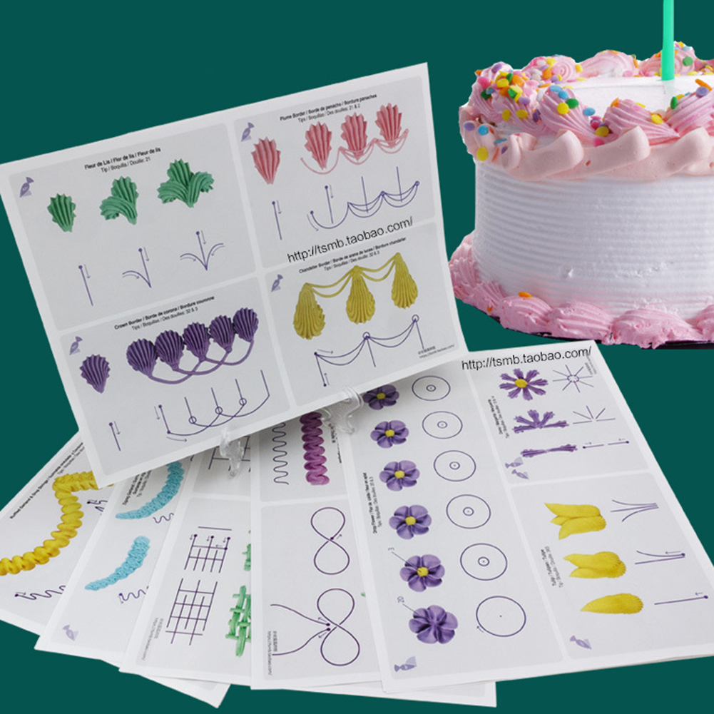 23-Blatt-Übungsbrett zum Dekorieren von Kuchen, verschiedene aufbringen, cremefarbene Dekorationszeichnungen, DIY-Sugarcraft-Vorlagen für Anfänger