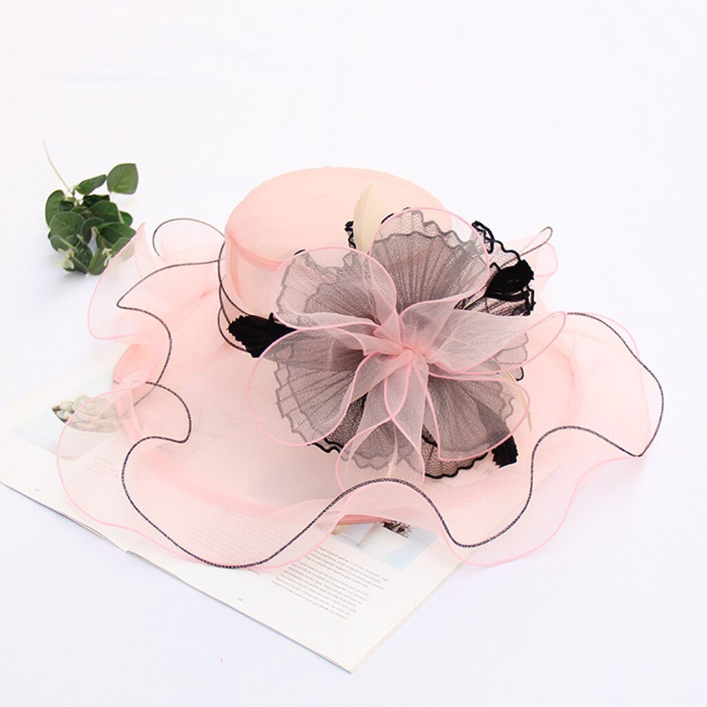 Kirche Kappen Hüte Frühling Sommer Gittergewebe Kappen Für Frauen Damen Blume Kunstseide Große Breite Elegante Sonne Hüte Headwear # g3: Rosa