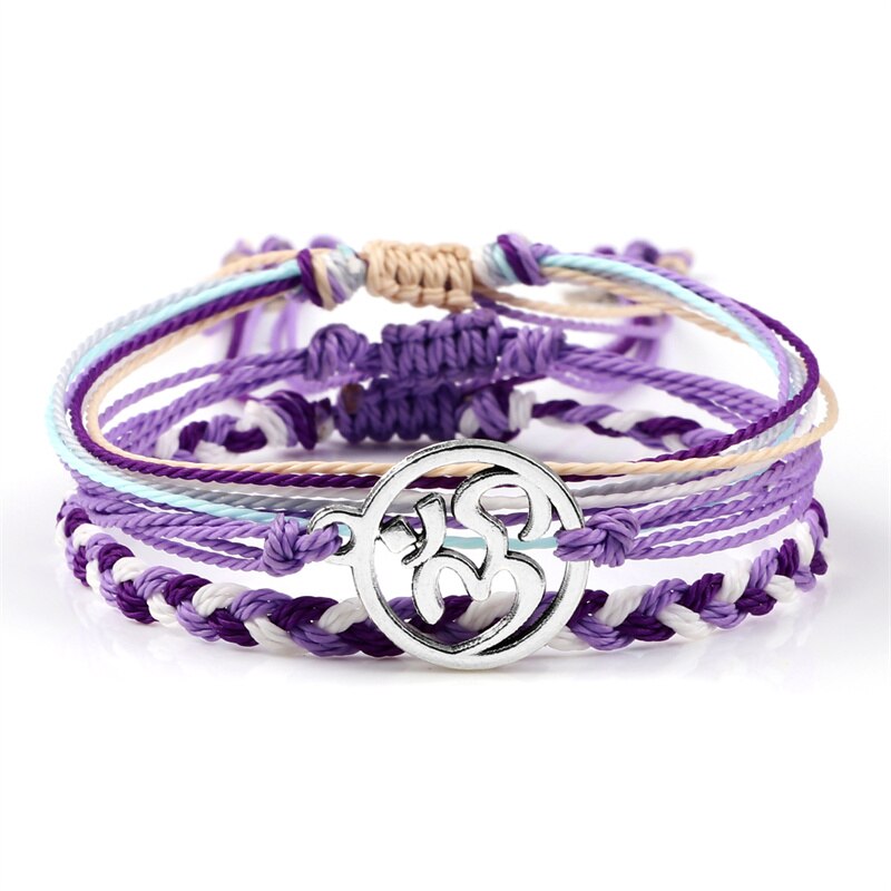 impostato di braccialetti intrecciati regolabili corda viola filo corda albero della vita simbolo OM braccialetto di amicizia per donna uomo gioielli fatti a mano