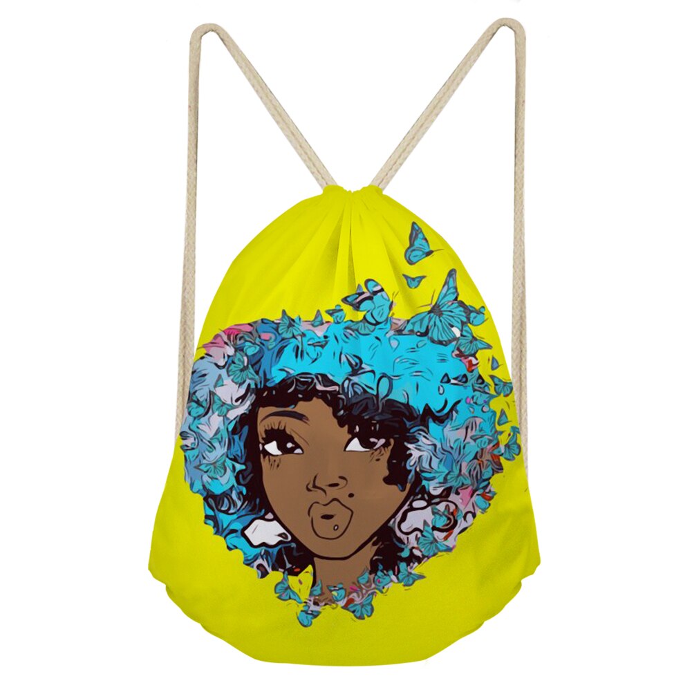 Sac à dos de voyage pliable pour femme africaine noire avec cordon de serrage, motif dessin animé rose, style afro, idéal pour ranger des objets de valeur: Cdzhl 884 z 3