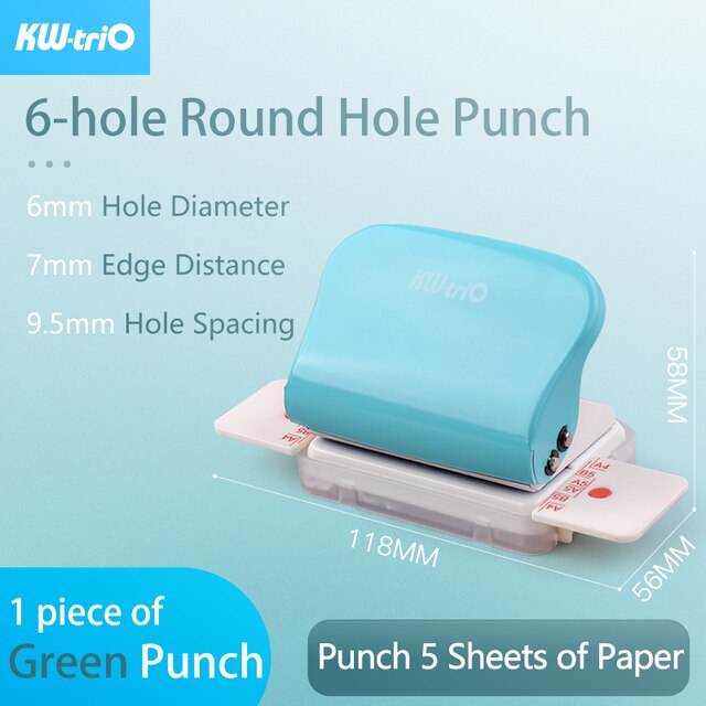 6 hole Punch Notebook 6mm Diameter Round Hole Standard Puncher for A4 A5 B5 Diary Planner Binding Tools Office School A7024: Green