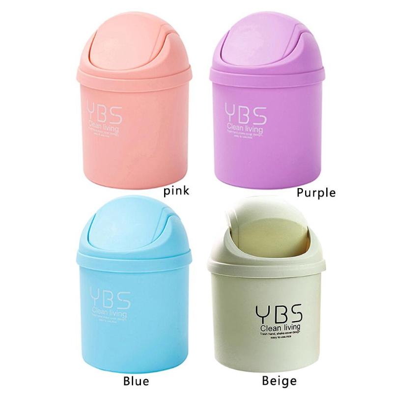 Mini Waste Bin Desktop Home Garbage Basket Table Trash Can Swing with Lid