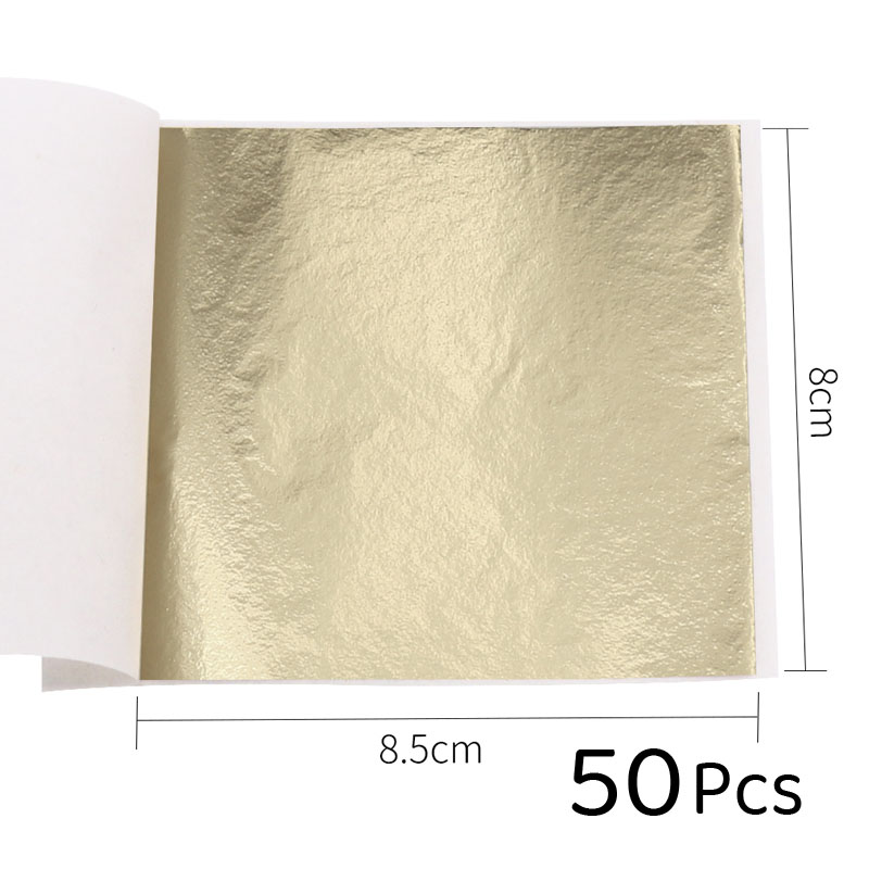 Papel folha de ouro rosa imitação ouro 50 peças/10, folha de ouro prata vermelha arte artesanato design papel faça você mesmo decoração folhas 8x8.5cm: Light Gold-50