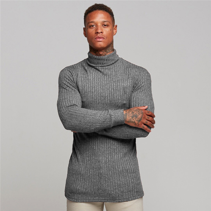 Casual Coltrui Trui Mannen Truien Herfst Winter Mode Stijl Trui Solid Slim Fit Truien Volledige Mouw Truien: Grijs / L