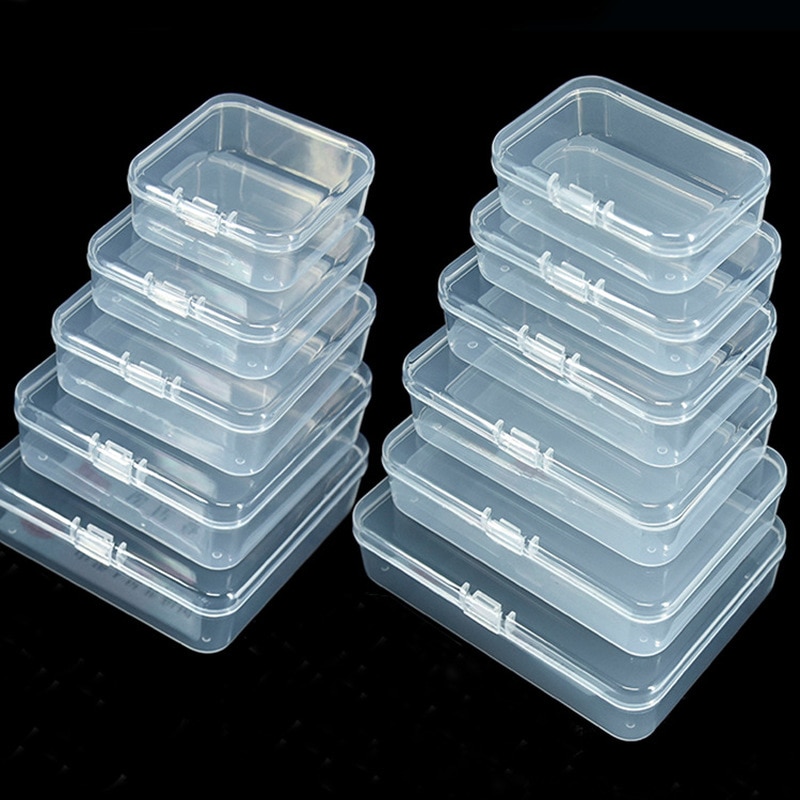 Caja de plástico pequeña con tapa transparente de 4 tamaños para guardar piezas y herramientas, caja para presentación de joyas, caja de tornillo, contenedor de cuentas,