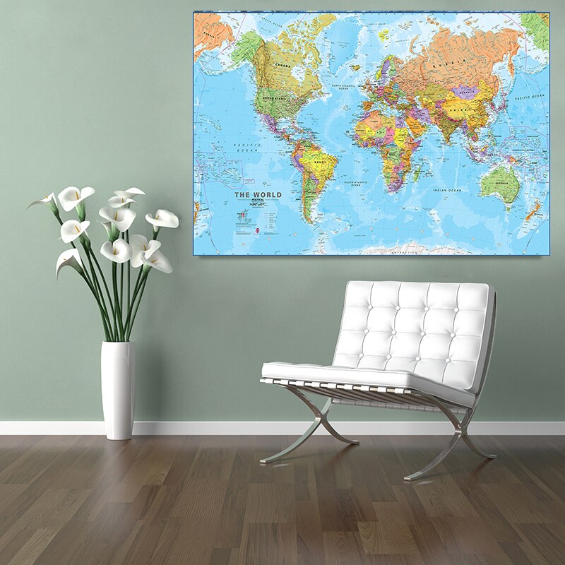 150*100 cm The World Political Map Wall Art Poster Non-Woven Canvas Painting School Supplies Living Room Home Decoration
