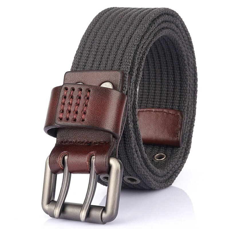 Medyla Canvas Riem Dubbele Pin Gesp Dubbele Gat Mode Toevallige Riem Voor Mannen En Vrouwen Student Riem MN2021A: Deep gary