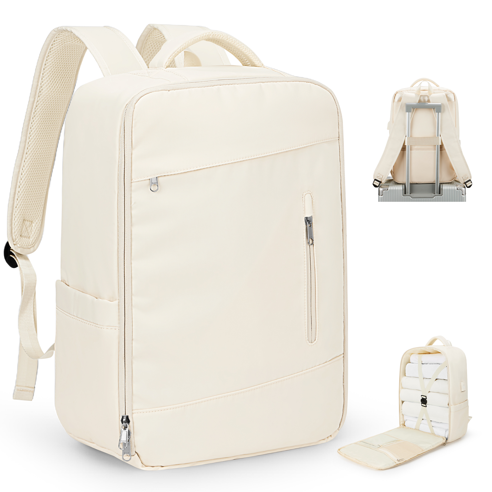 Travel Bakcpack 45x33x16 Cabin Bag Carry-Ons for Men Women Laptop Backpack Reinforced Daypack USB Short Distance Luggage: Beige