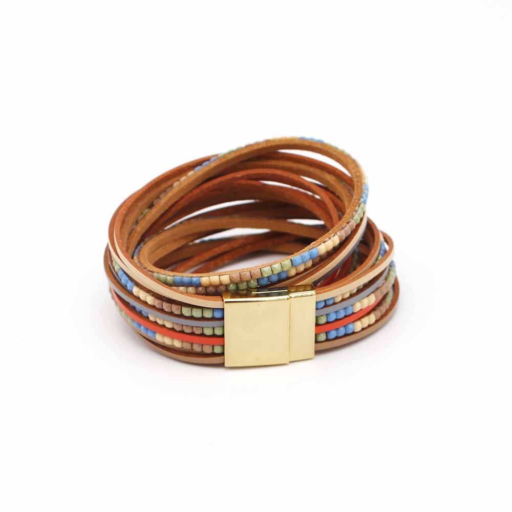 2021 nuovi braccialetti in pelle di menta Boho per donna moda donna strisce sottili multistrato bracciale avvolgente largo regalo gioielli femminili