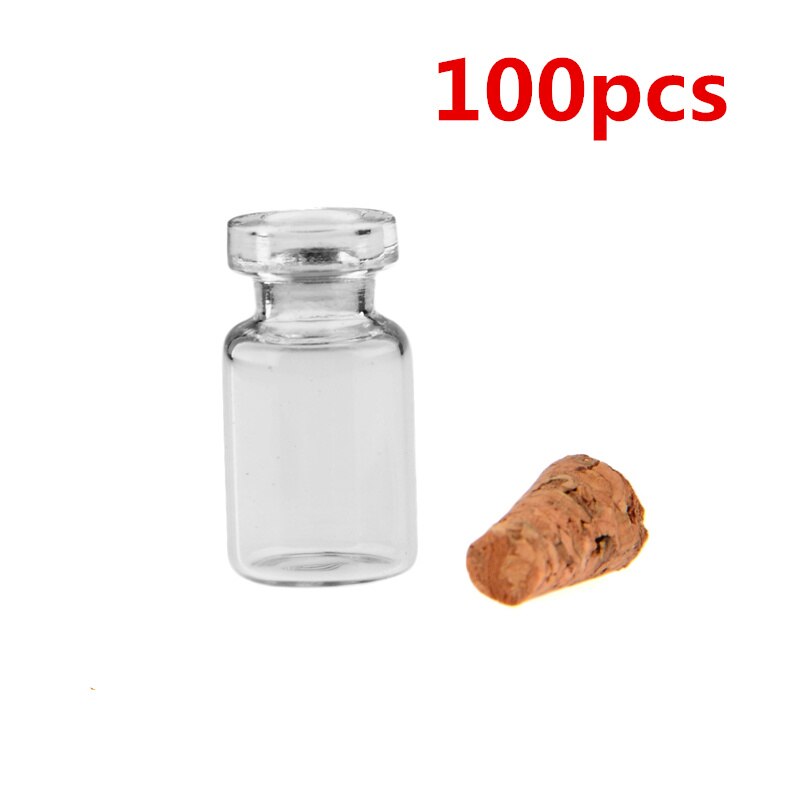 Mini botella de cristal transparente, frascos de vidrio vacío jarras con tapón de corcho, para bodas, 50 Uds./100 Uds., 0,5 ml