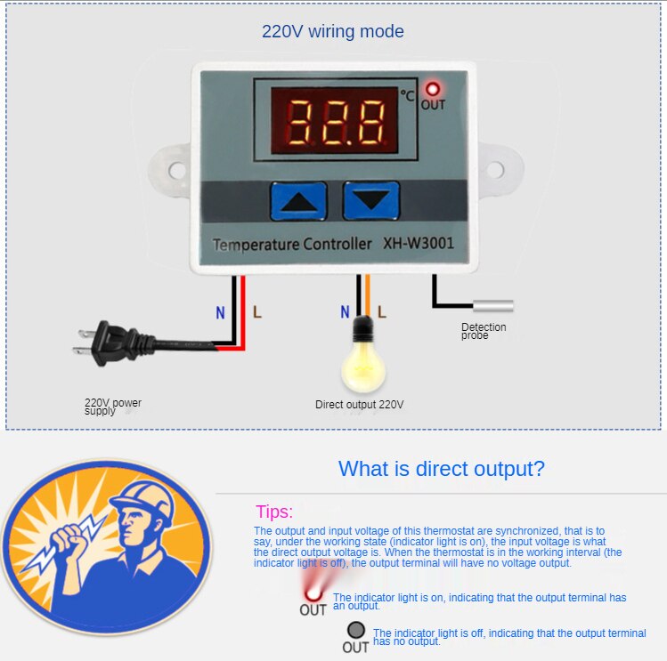 DC12V 24V AC110V-220V LED digital thermostat temperature controller NTC sensor temperature control switch relay output