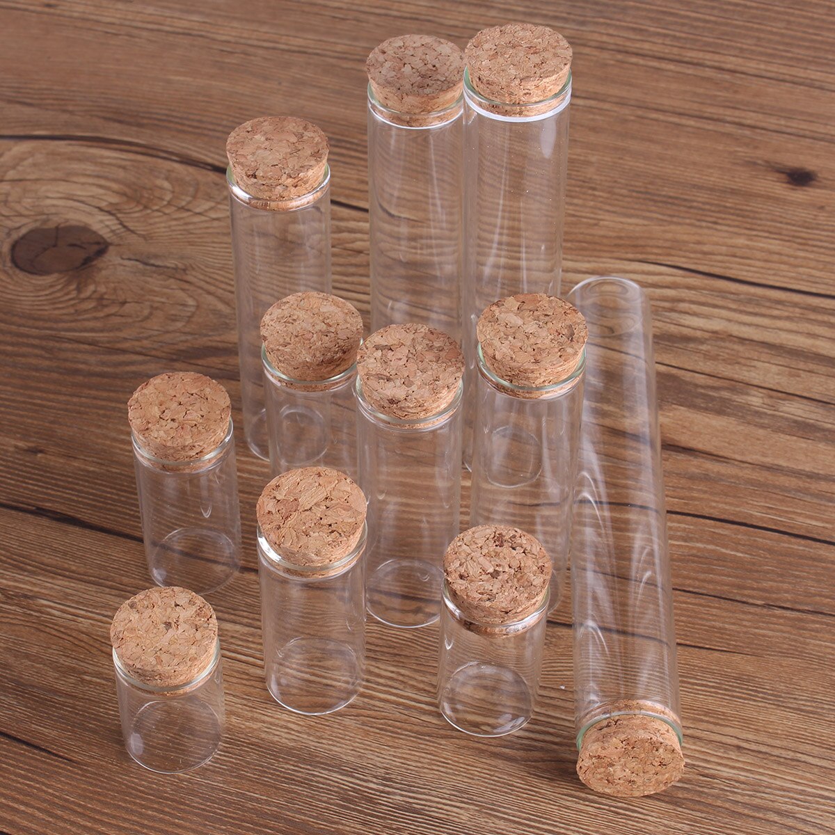 12 pieces/lot 15ml 20ml 25ml 30ml 40ml 45ml 50ml 55ml 60ml Glass Test Tubes With Cork Stopper Wishing Bottles for Art DIY Crafts